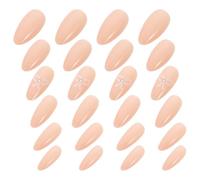 24 Pièces Faux Ongles Amande Nude Paillettes Blancs Plastique | Transformation Instantanée, Finition Lumineuse Photo-ready, Accessoires Nœud Blanc pour Ongles Naturels Élégants