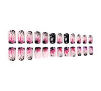 24 Pièces Faux Ongles Avec Bords Noirs Dégradés Floral Rose Pour Les Fêtes Usage Quotidien Durabilité Plastique Presse Sur Les Application Facile Faux En Plastique Vêtements De