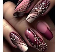 24 Pièces Faux Ongles avec Motif Lignes Simples, Forme Amande Courte, Tenue Longue Durée et Amovibles, Style Européen