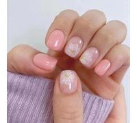24 Pièces Faux Ongles Blanc Thé Glacé avec Fleurs et Paillettes Dorées, Style Doux et Féminin INS Européen, Tenue Longue Durée, Prêts à Porter