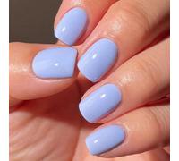 24 pièces Faux ongles carrés courts bleu clair style français classique minimaliste à couverture complète à coller pour fête, rendez-vous et port quotidien de la rentrée scolaire UnicoloreABS,Gelée,Ca