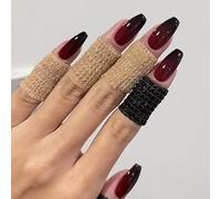 24 Pièces Faux Ongles Cercueil Moyen, Français Glossy Rouge Noir Dégradé Press on Nails, 12 Tailles Couverture Complète Ongles à Coller Acrylique Fake Nails pour Femme Filles Nail Art à La Maison