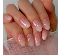 24 Pièces Faux Ongles Collés Ovale Brillant Blanc Laiteux & Rose - French Press on Nails - Ongles Artificiels Longueur Moyenne - Pour Femmes