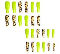 24 Pièces Faux Ongles Extra Longs à Motif Léopard Jaune Fluo | Plaque Plastique Ultra Fine, Pose Maison ou Mariage, Décor Manucure Diy, Tenue Solide et Résistante