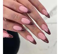 24 Pièces Faux Ongles Français à Points Blancs Rouge Vin Ongles Artificiels ABS de Qualité Application Facile pour les Femmes Fête Ongles à Points Blancs Rouge Vin