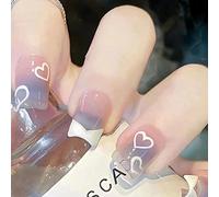 24 Pièces Faux Ongles Français Court Carré Ongles À Coller Couverture Complète Capsules Ongles Avec Triangle & Amour Dessin Acrylique Press On Nails Autocollants Cadeau Femme Fille