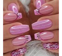 24 Pièces Faux Ongles Français Moyen Cercueil Ongles à Coller Couverture Complète Capsules Ongles Violet Brillant Acrylique Press on Nails Autocollants pour Femme et Fille Nail Art