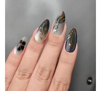 24 Pièces Faux Ongles Glitter French Tips Manucure Set Shell Décoré Réutilisable Press Ons Party Bridal Crystal Nail Art Set