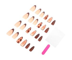 24 Pièces Faux Ongles Léopard Français en Amande, Plastique | Pose Quotidienne ou Événement, Look Chic Rétro, Kit Limes, Colle Gelée et Bandes