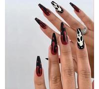 24 Pièces Faux Ongles Longs Thème Halloween Fantôme Squelette Citrouille Chauve-Souris Avec Colle Press On Solides et Amovibles (B65, Muticolor)