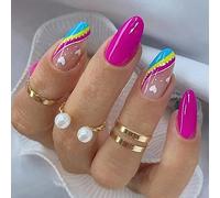 24 Pièces Faux Ongles Moyen Amande French Ongles à Coller Acrylique Capsules Brillant Ongles à Presser avec Autocollants Adhesif pour Filles Femmes DIY ou Nail Salon (Coeur mignon)
