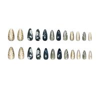 24 Pièces Faux Ongles Réutilisables Bleu Profond Effet Œil De Chat Avec Perles En ABS