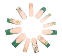 24 Pièces Faux Ongles Verts à Presser, Longs, Français, Pailletés | Plastique, Pose Rapide et Tenue Sûre, Style Amovible, pour Sortie Décontractée et Soin des Ongles