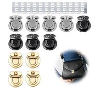 24 Pièces Fermoir Cartable, Fermoir Sac a Main, Convient Aux Sacs à Dos, Portefeuilles, Sacs à Main, Valises et Autres Aacs, avec 12 Entretoises(Argent Noir et Or)