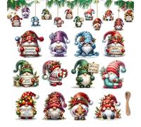 24 Pièces Figurines Nains de Noël en Bois, Décoration Sapin avec Corde de Jute, Nain de Noel Decoration pour Arbre de Noël, Fenêtre, Porte et Guirlande