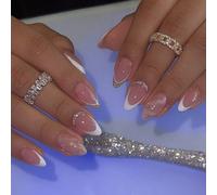 24 pièces (fleur 3D) Bandes d'ongles acryliques brillantes en forme d'amande à presser, design d'ongles longs, ajustement parfait, convient aux femmes et aux filles pour le port quotidien et les acces