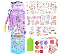 24 Pièces Gourde Licorne Fille Set, 900ml DIY Gourde Personnalisable Enfant, Bouteille D'Eau pour Enfant de 5 à 12 Ans, avec Autocollants Diamants, Autocollants Licornes, Pierres Précieuses