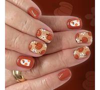 24 pièces Halloween essence de citrouille pétillante presse sur les pointes courtes carrées pointes artificielles conception florale française pas besoin d ' outils ongles de citrouille