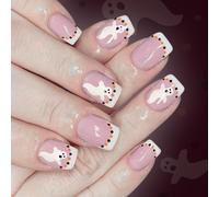 24 Pièces Halloween Fausses Ongles Presse De Pointe Française Blanche Sur Des Clous Avec Conception De Chauve-souris N'a Pas Besoin D'outils Halloween Faux Ongle Pour Adultes