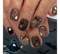 24 Pièces Halloween Press On Nails Design De Chauve-souris Gothique Avec Motifs D'araignée