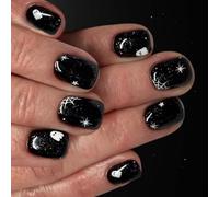 24 pièces Halloween Press sur ongles Spiders Web court carré brillant couverture complète faux ongles pour femmes courte place faux ongles araignées Web presse Halloween Stick