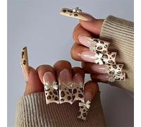 24 pièces imprimé léopard presse sur ongles pointe française faux ongles arcs 3D acrylique Long carré bâton sur