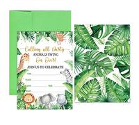 24 Pièces Invitations de Fête d'Anniversaire d'Animaux de Jungle Cartes d'Invitation de Jungle de Baby Shower Invitation d'Animaux de Safari avec Enveloppes et Autocollants pour Enfants