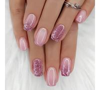 24 pièces Kit d'ongles faux de forme rectangulaire à design ombré pailleté longue durée, convient pour les femmes et les filles. Fournitures pour ongles Blocs de couleurABS,Gelée,Carborundum