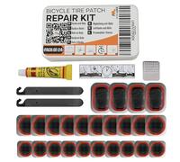 24 pièces Kit Rustine Vélo - Kit de réparation de Chambre à air de vélo avec Liquide de vulcanisation, rustines, râpes métalliques (grattoir), Leviers - pour vélo, VTT, BMX, E-Scooters par Mobi Lock