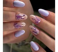 24 Pièces Lavande Court Ovale Brillant Presse Sur Ongles Hiver Automne Faux Ongles Ensemble De Manucure Pour Les Femmes Fête Application Facile Glossy Oval Press On Nail