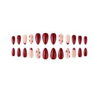 24 Pièces Lèvres Imprimer Ongles Acryliques Valentin Faux Français Pointe Bâton Sur Médiums Amande Presse Dessus