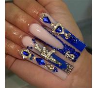 24 pièces longs ongles en acrylique cercueil couverture complète coller sur faux pointe française scintillante appuyer dessus