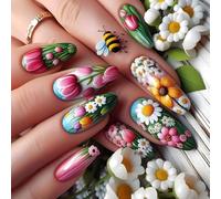 24 pièces médias faux ongles fleurs faux ongles gouttes d'eau coller sur ongles presse brillante sur ongles pour femme