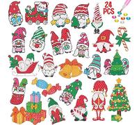 24 Pièces Noël Diamond Painting Stickers Kit,Père Noël Diamond Painting Art Mosaïque Autocollants Kit,Créatifs Diamond Painting Kit,Diamond Art Stickers,Kit Diamond Painting pour Enfants,Adultes