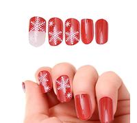24 Pièces Noël Faux Ongles Art Autocollant Pointe Courte Auto-Adhésif Nail Art Autocollant Décoration Manucure Décor Outil