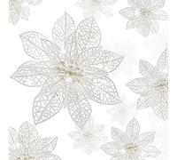 24 Pièces Noël Poinsettia Glitter Ornement d'arbre de Noël Fleurs de Noël Ornement de Décor (Blanc)