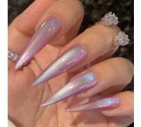 24 pièces Nouvelles pièces d'ongles longues et pointues de type pression, manucure, industrie lourde, DIY, imprimé léopard coloré, étoile, amour, point de perçage, ensemble d'ongles à la mode pour fil