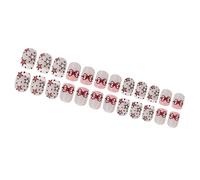 24 Pièces Nœud Papillon Ongles Artificiels Courts Carrés Couvertures Complètes Faux Brillant Bâton Sur Belle Étoile Presse Dessus