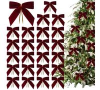 24 Pièces Nœuds en Velours pour l'Arbre De Noël - Bourgogne avec Nœuds Torsadés Dorés - Vintage pour Couronnes et Guirlande De Porte