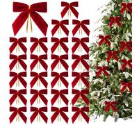 24 Pièces Nœuds en Velours pour l'arbre De Noël, Nœuds en Velours Bourgogne, Nœuds en Velours avec Nœuds Torsadés Dorés, Nœuds De Noël Vintage pour Couronnes, Nœuds en Ruban pour Guirlande De Porte