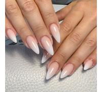 24 pièces Ongle Faux en forme de goutte d'eau dégradé blanc ombré, avec une forme d'amande pointue et incluant de la colle gelée et une lime à ongles. Ongles pressés suppléments pour les ongles Blocs 
