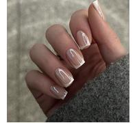 24 pièces Ongles à coller carrés de taille moyenne blanc aurore français, style minimaliste classique rétro de rue, ensemble d'ongles faux élégants et décontractés pour femmes et filles, convient pour