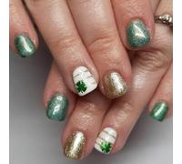 24 pièces ongles artificiels carrés courts avec thème de la fête de la patrie en finition or vert faux pour les styles mises à jour décors Patrick