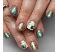 24 pièces ongles artificiels carrés courts avec thème de la fête de la patrie en finition or vert faux pour les styles mises à jour décors à rayures