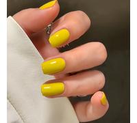 24 pièces Ongles artificiels carrés courts pressés de couleur jaune citron unicolore à la mode, confortables à porter, mignons et lumineux, design à couverture intégrale convenant aux femmes et aux fi