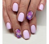 24 Pièces Ongles Artificiels Courts Carrés Couvertures Complètes Faux Brillant Bâton Sur Fleurs Appuyer Dessus