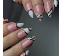 24 pièces ongles artificiels français pointe blanche presse sur couleur Nai avec art élégant forme d ' amande naturelle pour un usage quotidien ongles français à presse amande nue