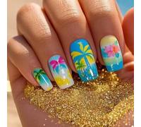 24 Pièces Ongles Artificiels Moyens Carrés Couvertures Complètes Faux Brillant Bâton Sur Cocotiers Presse Dessus