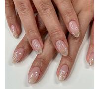 24 pièces ongles artificiels simples courts ronds couvertures complètes faux bâton scintillant sur des fleurs douces appuyer dessus