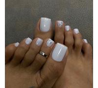 24 pièces Ongles carrés blancs unicolore faits à la main avec strass, idéaux pour faire du shopping, des rendez-vous et des thés l'après-midi, pour les doigts et les orteils. Accessoires d'ongles à pr
